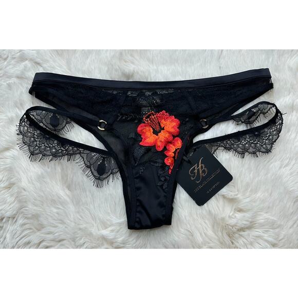 Honey Birdette CHELSEA🖤 Black Red Orange Floral Lace Brief XXS